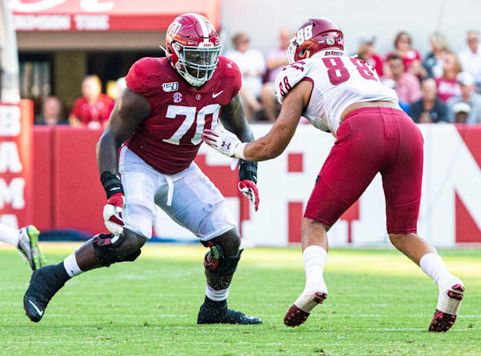 Alabama offensive lineman Alex Leatherwood